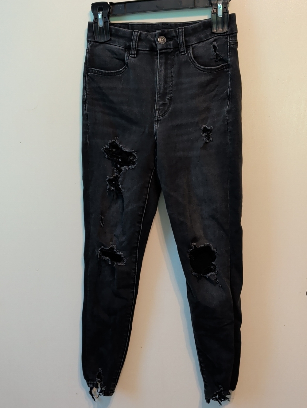 American Eagle Outfitters Black Distressed Skinny Jeans Petite Short 2 Dream